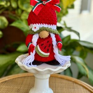 Watermelon gnome, crocheted, (measures approximately 8 inches)